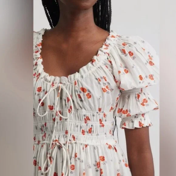 Doen Ischia White Floral Red Poppy Field Maxi Dress Sz M NWT - Picture 2 of 10